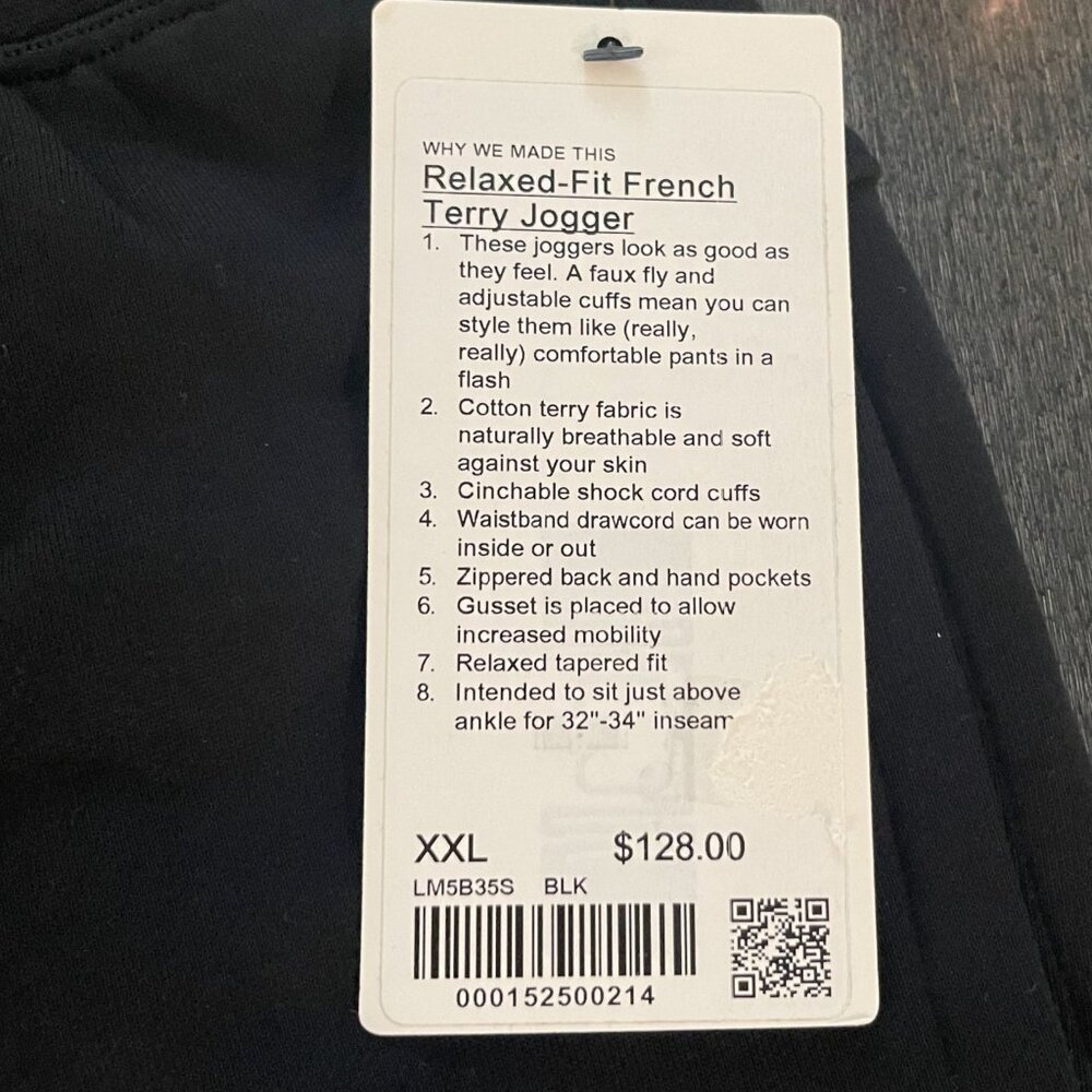 Lululemon Men's Relaxed-Fit French Terry Jogger Pants Black, Size XXL NWT - Picture 5 of 8